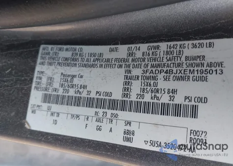 2014 Ford Fiesta Se из США, поврежденный, VIN 3FADP4BJXEM195013